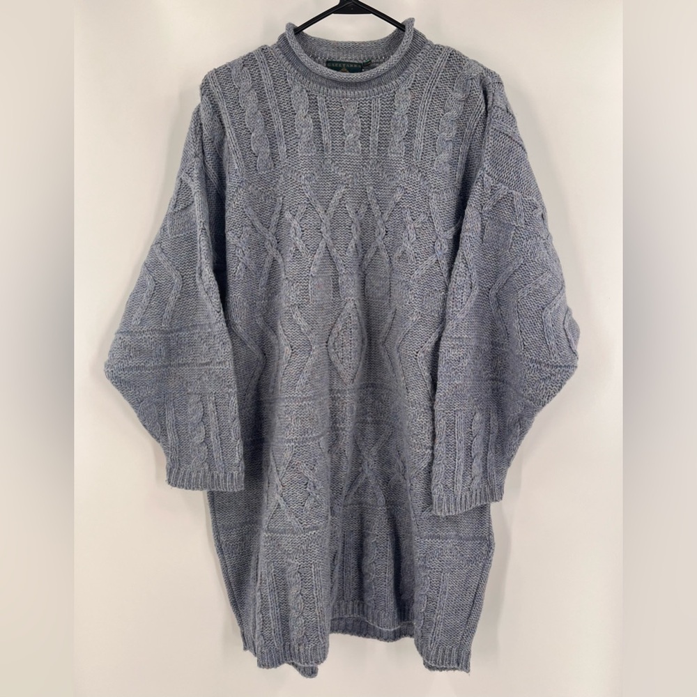 Gaeltarra Ireland Cable Knit‎ Crew Neck Wool Sweater Blue Size Large